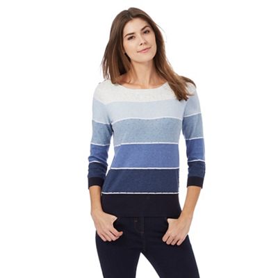 Maine New England Dark blue textured striped print jumper